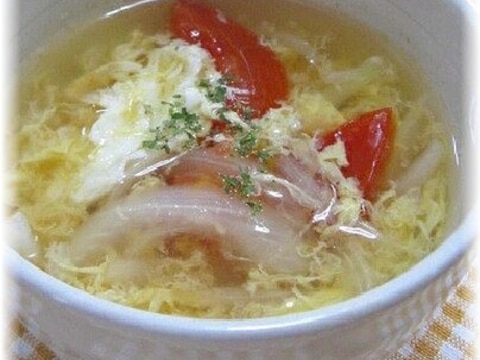 たっぷり夏野菜！トマトと玉ねぎの簡単卵スープ